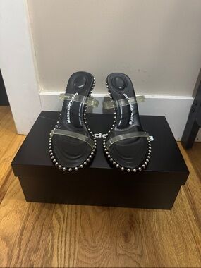 Alexander Wang Black Heeled Sandals with Clear Straps and Silver Studs